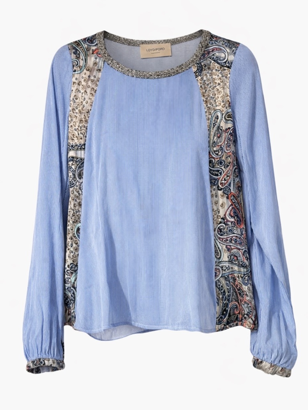 LOYD/FORD Blue Paisley Contrast Blouse Boho Lightweight Sz M Anthro